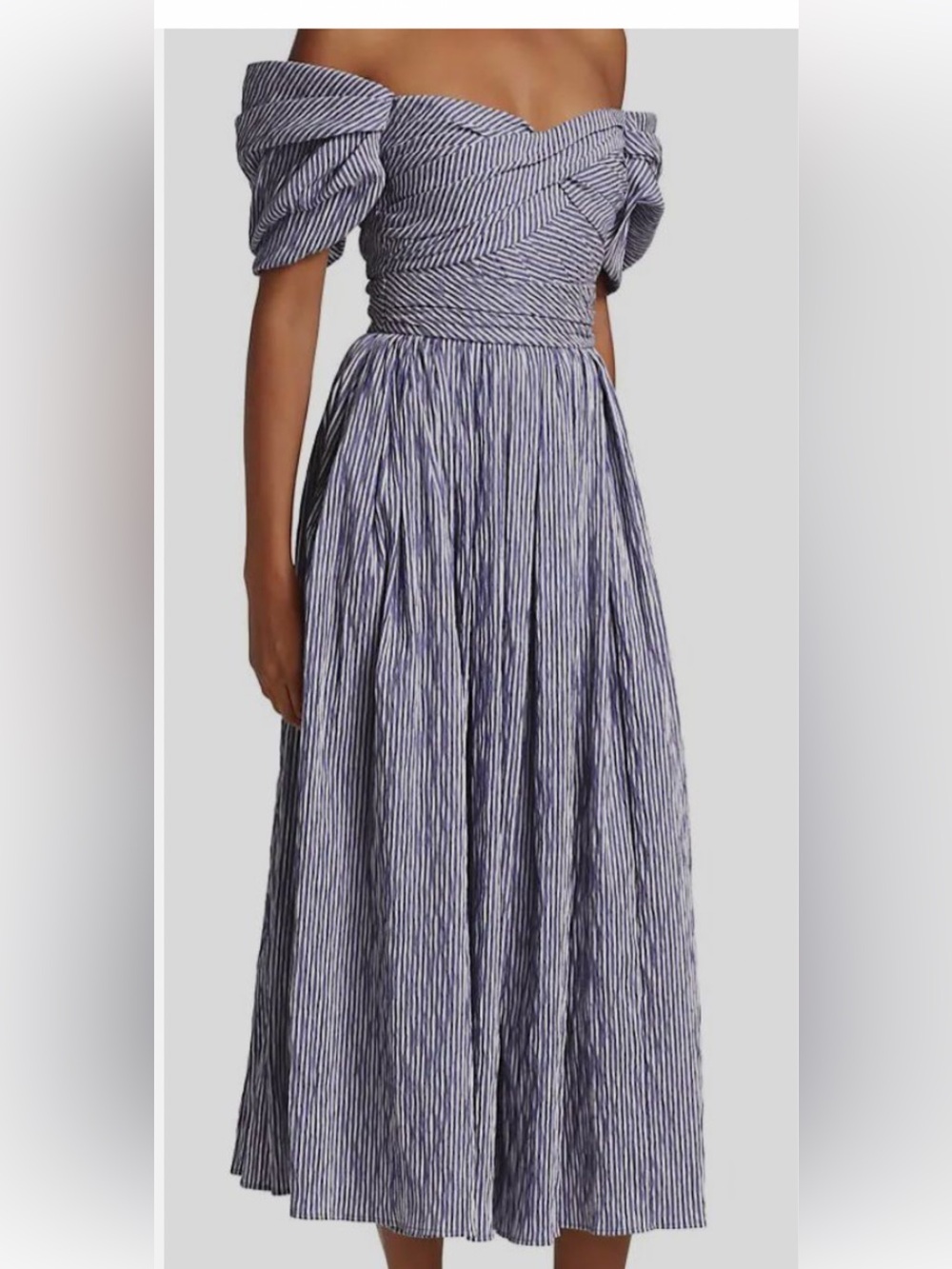 Prabel Gurung Blue Striped Ruched Midi Dress Size 10